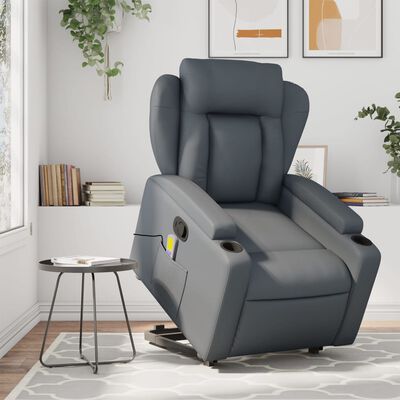 vidaXL Stand up Massage Recliner Chair Gray Faux Leather