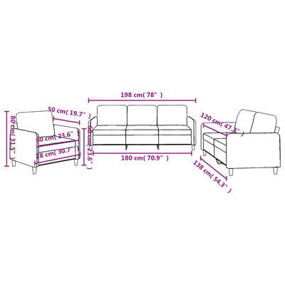 vidaXL 3 Piece Sofa Set with Cushions Dark Gray Fabric