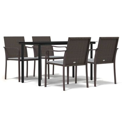 vidaXL 5 Piece Patio Dining Set with Cushions Poly Rattan and Steel