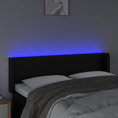 vidaXL LED Headboard Black 57.9"x6.3"x30.7"/34.6" Faux Leather