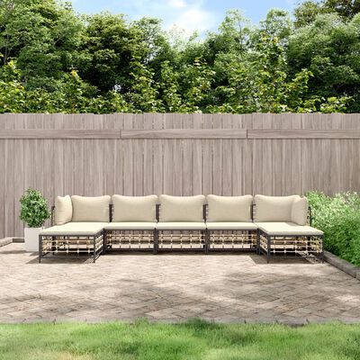 vidaXL 7 Piece Patio Lounge Set with Cushions Anthracite Poly Rattan