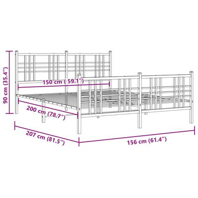 vidaXL Metal Bed Frame without Mattress with Footboard White 59.1"x78.7"