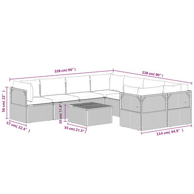 vidaXL 9 Piece Patio Lounge Set with Cushions Gray Poly Rattan