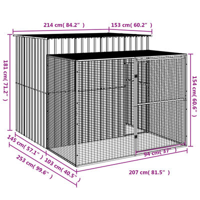 vidaXL Dog House with Run Light Gray 84.3"x99.6"x71.3" Galvanized Steel