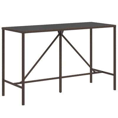 vidaXL Bar Table with Glass Top Brown 70.9"x27.6"x43.3" Poly Rattan