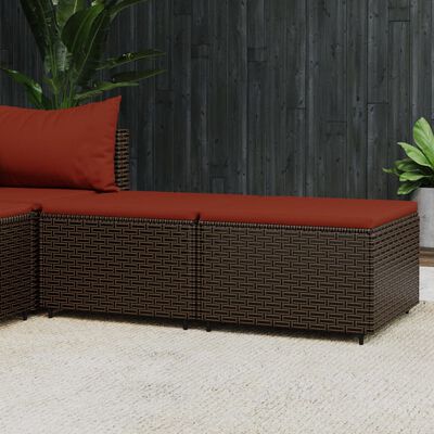 vidaXL Patio Footrests with Cushions 2 pcs Brown Poly Rattan