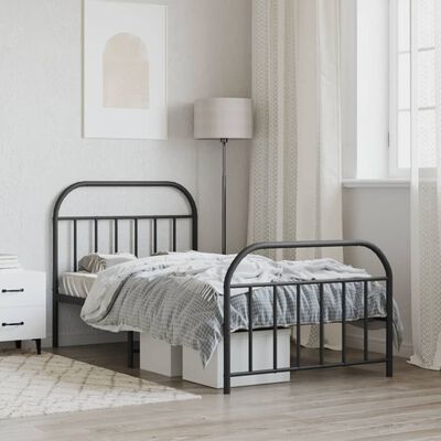 vidaXL Metal Bed Frame without Mattress with Footboard Black 39.4"x74.8"