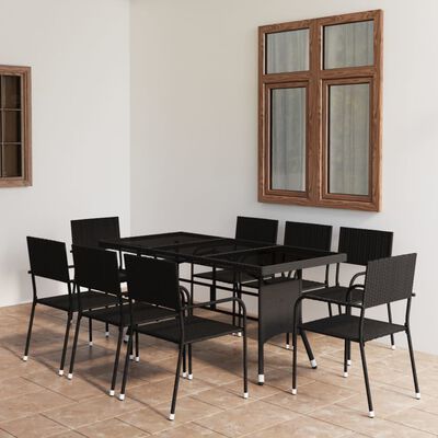 vidaXL 9 Piece Patio Dining Set Poly Rattan Black