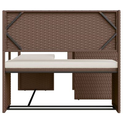 vidaXL Patio Sofa with Table and Cushions L-Shaped Brown Poly Rattan