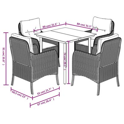 vidaXL 5 Piece Patio Dining Set with Cushions Gray Poly Rattan