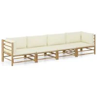 vidaXL 4 Piece Patio Lounge Set with Cream White Cushions Bamboo