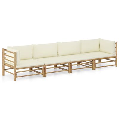 vidaXL 4 Piece Patio Lounge Set with Cream White Cushions Bamboo