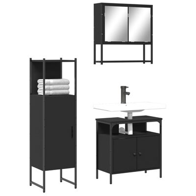 vidaXL 3 Piece Bathroom Furniture Set Black Engineered Wood