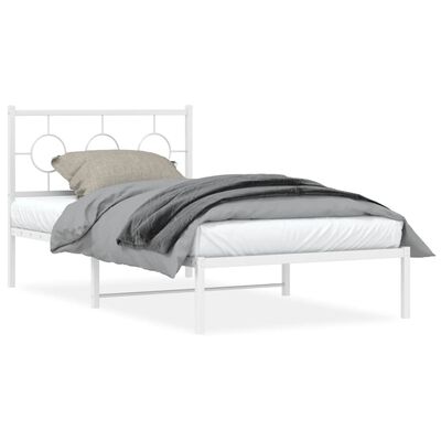 vidaXL Metal Bed Frame with Headboard White 39.4"x78.7"