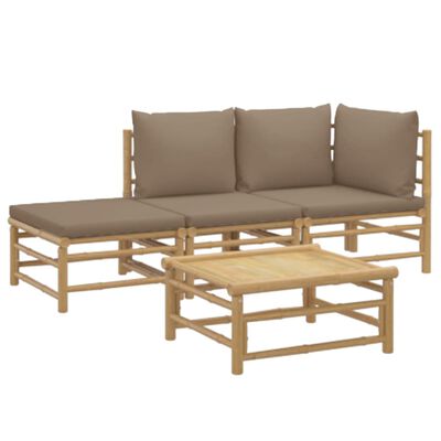 vidaXL 4 Piece Patio Lounge Set with Taupe Cushions Bamboo