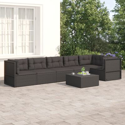 vidaXL 6 Piece Patio Lounge Set with Cushions Black Poly Rattan