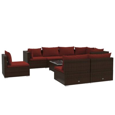 vidaXL 9 Piece Patio Lounge Set with Cushions Poly Rattan Brown