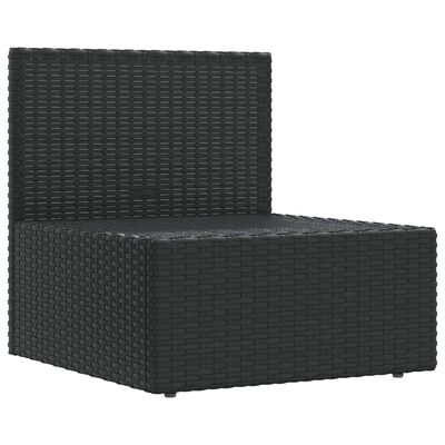 vidaXL Patio Middle Sofa with Cushions Black Poly Rattan