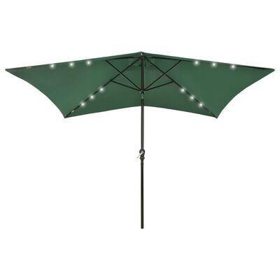 vidaXL Garden Parasol with LEDs and Steel Pole Green 6.6'x9.8'