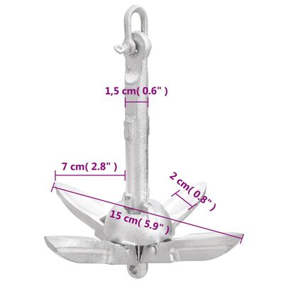 vidaXL Folding Anchor with Rope Silver 1.5 lb Malleable Iron