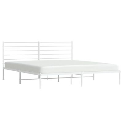 vidaXL Metal Bed Frame with Headboard White 72"x83.9" California King