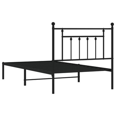 vidaXL Metal Bed Frame without Mattress with Headboard Black 39.4"x74.8"