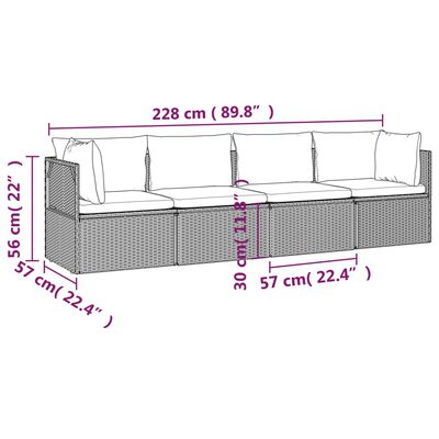 vidaXL 4 Piece Patio Lounge Set with Cushions Gray Poly Rattan