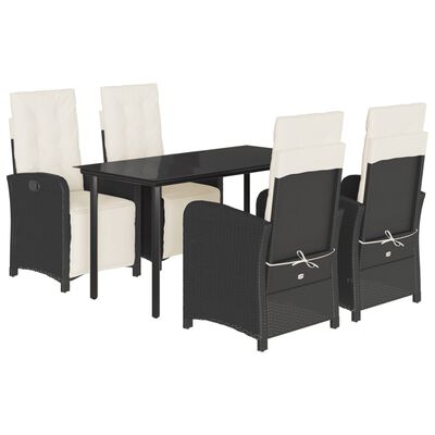 vidaXL 5 Piece Patio Dining Set with Cushions Black Poly Rattan