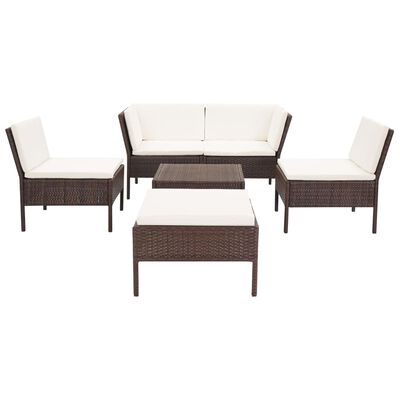 vidaXL 6 Piece Patio Lounge Set with Cushions Poly Rattan Brown