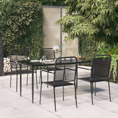 vidaXL 5 Piece Patio Dining Set Black Cotton Rope and Steel