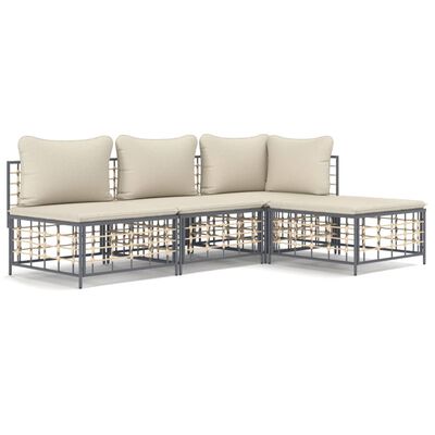 vidaXL 4 Piece Patio Lounge Set with Cushions Anthracite Poly Rattan