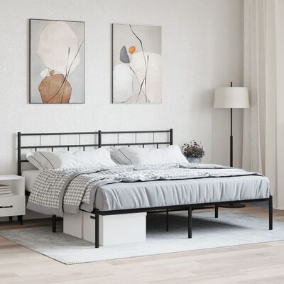 vidaXL Metal Bed Frame without Mattress with Headboard Black 76"x79.9"