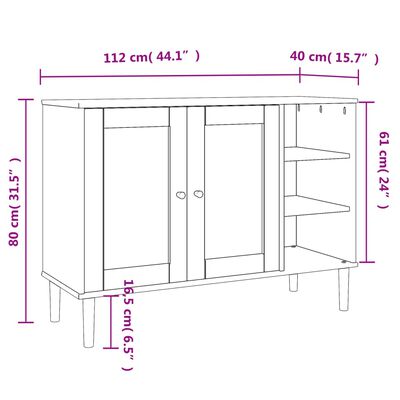 vidaXL Sideboard SENJA Rattan Look Black 44.1"x15.7"x31.5" Solid Wood Pine