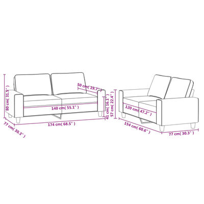 vidaXL 2 Piece Sofa Set Dark Gray Fabric