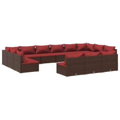 vidaXL 13 Piece Patio Lounge Set with Cushions Brown Poly Rattan