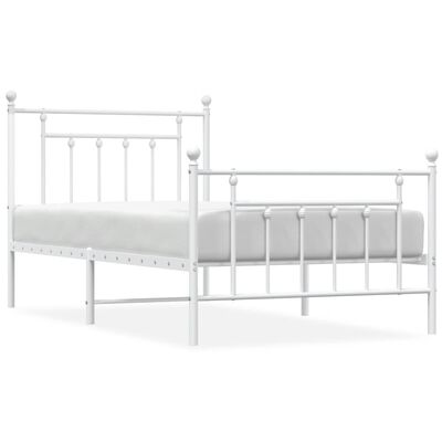 vidaXL Metal Bed Frame without Mattress with Footboard White 39.4"x74.8"