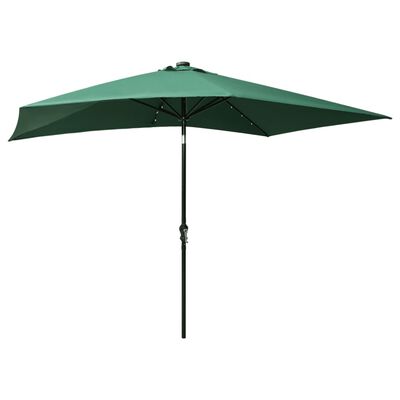 vidaXL Garden Parasol with LEDs and Steel Pole Green 6.6'x9.8'