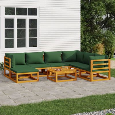 vidaXL 8 Piece Patio Lounge Set with Green Cushions Solid Wood