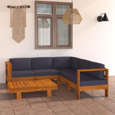 vidaXL 6 Piece Patio Lounge Set with Dark Gray Cushions Acacia Wood