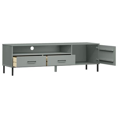 vidaXL TV Stand with Metal Legs Gray Solid Wood Pine OSLO