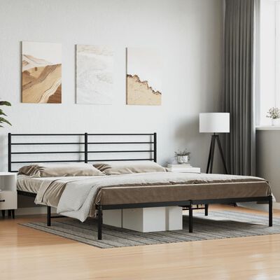 vidaXL Metal Bed Frame without Mattress with Headboard Black 72"x83.9"