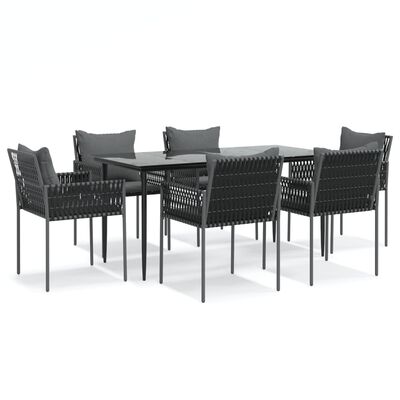 vidaXL 7 Piece Patio Dining Set with Cushions Poly Rattan and Steel