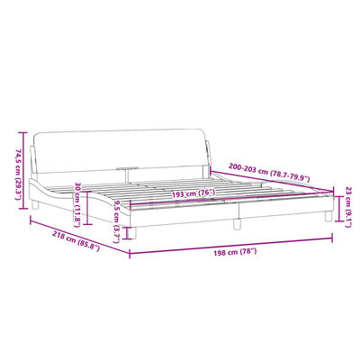 vidaXL Bed Frame with Headboard Dark Gray 76"x79.9" King Fabric