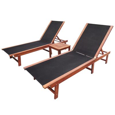 vidaXL Sun Loungers 2 pcs with Table Solid Acacia Wood and Textilene