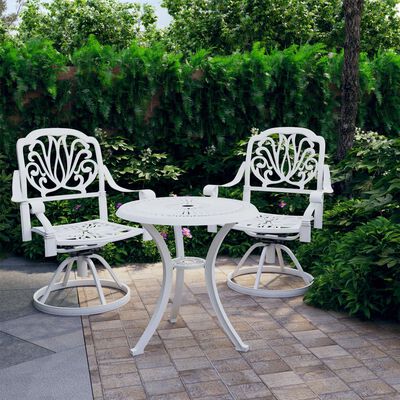 vidaXL 3 Piece Bistro Set Cast Aluminum White