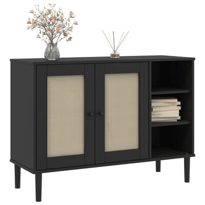 vidaXL Sideboard SENJA Rattan Look Black 44.1"x15.7"x31.5" Solid Wood Pine