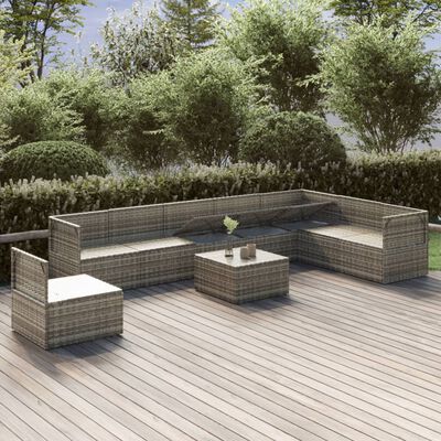 vidaXL 9 Piece Patio Lounge Set with Cushions Gray Poly Rattan