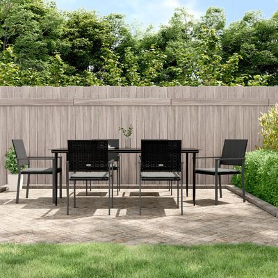 vidaXL 7 Piece Patio Dining Set with Cushions Poly Rattan and Steel