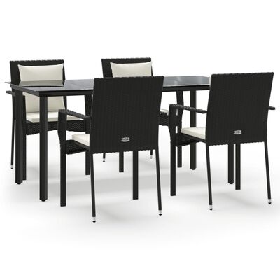 vidaXL 5 Piece Patio Dining Set with Cushions Black Poly Rattan