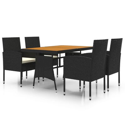 vidaXL 5 Piece Patio Dining Set Poly Rattan Black